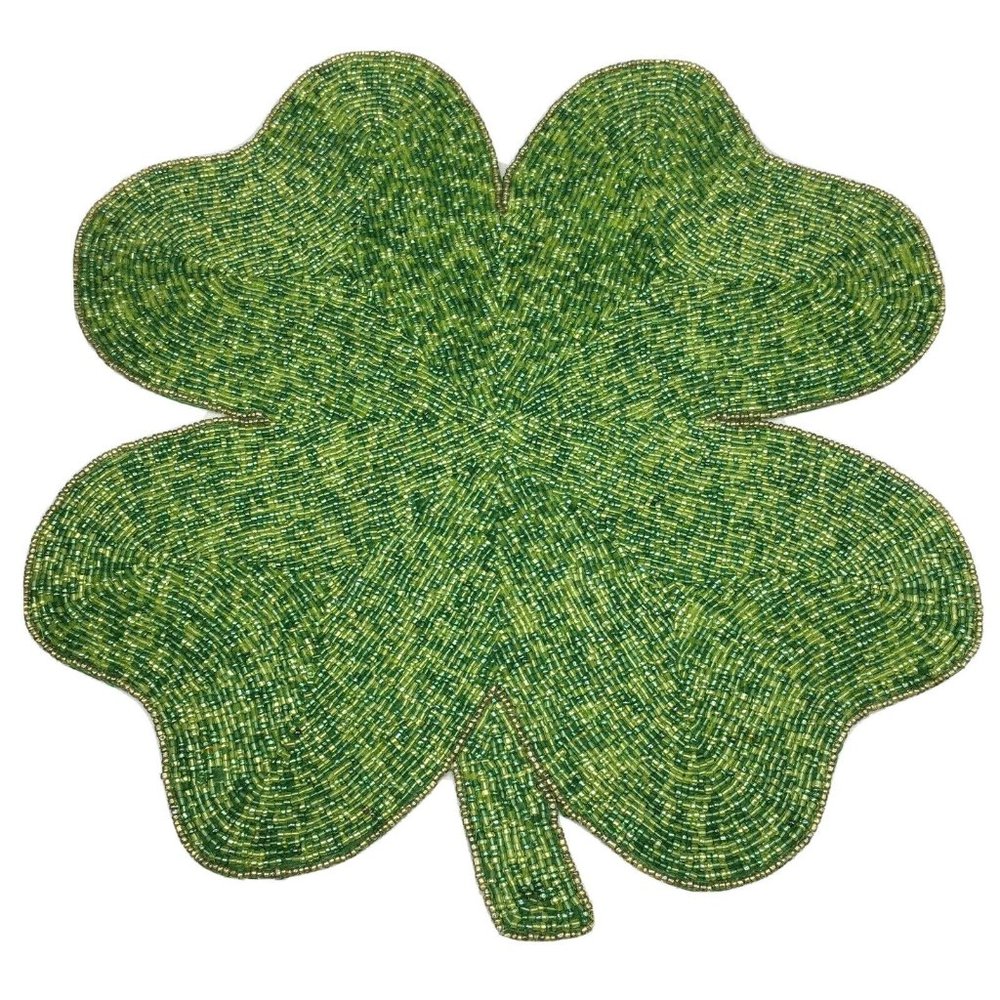 Storehouse Beaded Shamrock Four Leaf Clover Placemat Centerpiece St Patricks Day